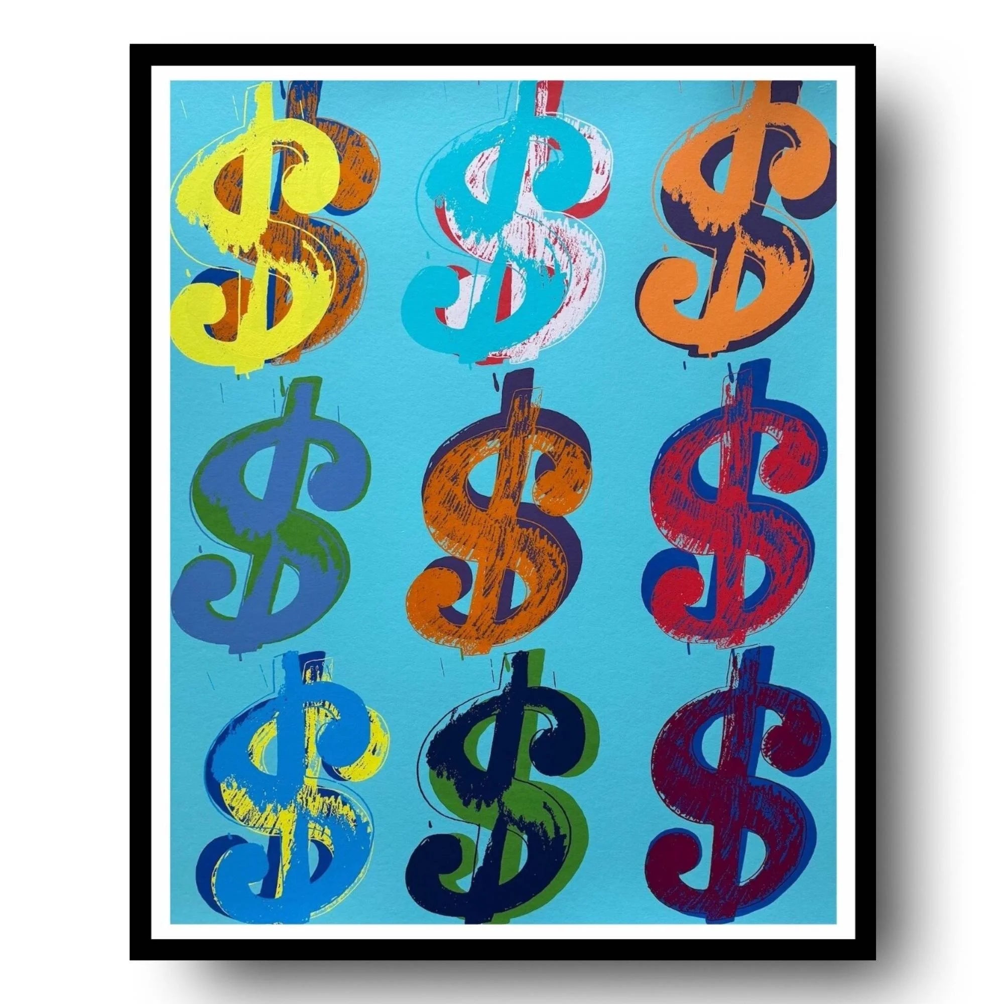 Colorful dollar sign pattern on a blue background